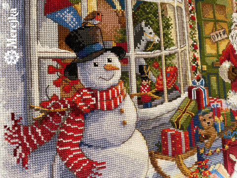 Merejka Cross Stitch Kit, Toy Store Scene, 30 x 30 cm, Aida Canvas, Cotton Threads, Embroidery Pattern
