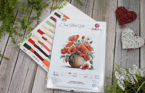 Luca-S Summer Rubies Counted Cross Stitch Kit 30x30cm, Fabric Threads Needle Pattern