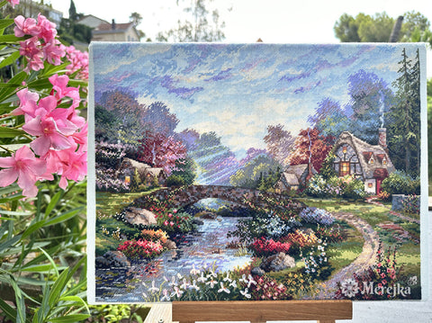 Merejka Cross Stitch Kit, Spring Flowers Embroidery Set, 30×38 cm, Counted Cross Stitch, Cotton Threads, Canvas and Needle