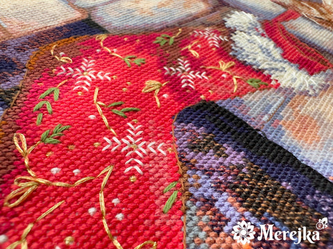 Merejka Christmas Cross Stitch Kit, Santa’s Helper Design, 30 x 39 cm, Fabric, Thread, Needle, Chart & Instructions