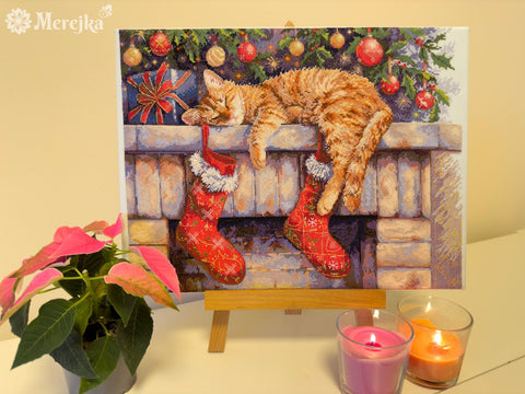 Merejka Christmas Cross Stitch Kit, Santa’s Helper Design, 30 x 39 cm, Fabric, Thread, Needle, Chart & Instructions