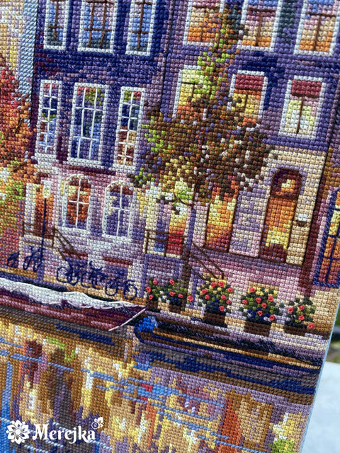 Merejka Amsterdam Counted Cross Stitch Kit, Cityscape, 30 x 39.5 cm, Multicolor, Includes Fabric, Threads, Needle and Chart