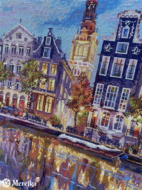 Merejka Amsterdam Counted Cross Stitch Kit, Cityscape, 30 x 39.5 cm, Multicolor, Includes Fabric, Threads, Needle and Chart