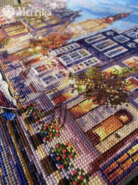 Merejka Amsterdam Counted Cross Stitch Kit, Cityscape, 30 x 39.5 cm, Multicolor, Includes Fabric, Threads, Needle and Chart