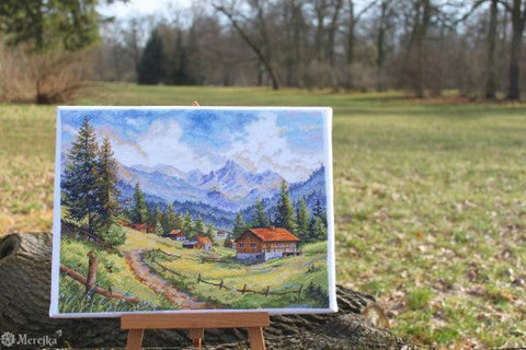 Cross Stitch Kit The Chamonix Valley Landscape, Merejka, 30 × 39.5 cm, Mountain Scene Embroidery Kit