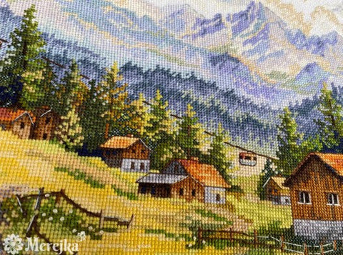 Cross Stitch Kit The Chamonix Valley Landscape, Merejka, 30 × 39.5 cm, Mountain Scene Embroidery Kit