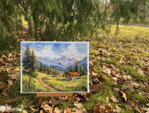 Cross Stitch Kit The Chamonix Valley Landscape, Merejka, 30 × 39.5 cm, Mountain Scene Embroidery Kit