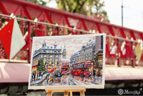 London Cross Stitch Kit with DMC Threads, Aida 16 Canvas, 30 x 40 cm, Merejka, 34 Colors