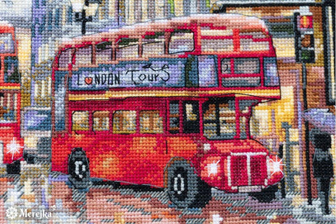 London Cross Stitch Kit with DMC Threads, Aida 16 Canvas, 30 x 40 cm, Merejka, 34 Colors