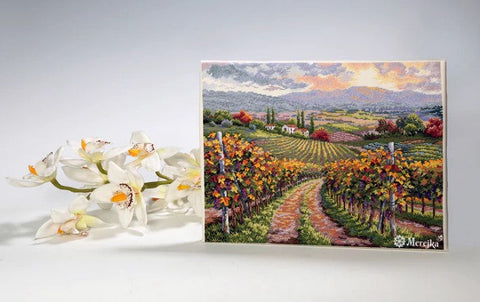 Cross Stitch Kit Vineyard Hill with DMC Threads, Aida 16 Ecru Fabric, 30 × 40 cm, Merejka