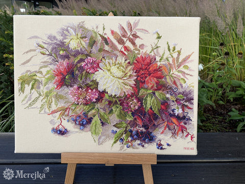 Merejka Autumn Cross Stitch Kit, 30x40 cm Embroidery Set with Canvas, Cotton Threads, Needle, Pattern and Instructions