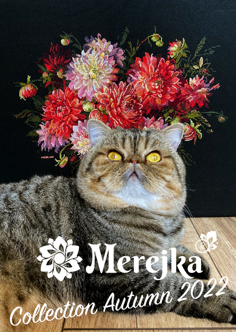 Merejka Dahlia Cross Stitch Kit, Floral Embroidery Craft Set with Fabric, Threads, Needle, Pattern and Instructions for Home Decor
