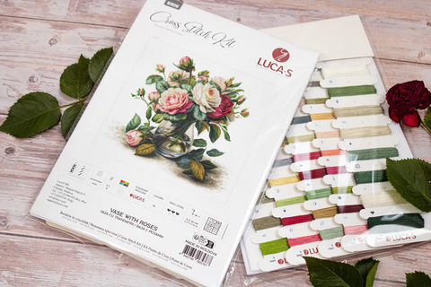 Luca-S Counted Cross Stitch Kit Rose Vase Design 31x30 cm
