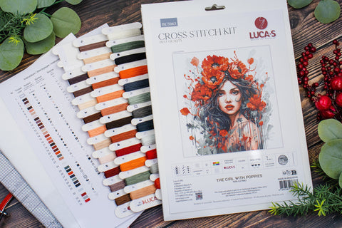 Luca-S The Girl With Poppies Cross Stitch Kit 31x33cm Embroidery Set