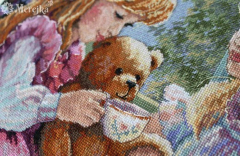 Merejka The Teaparty Counted Cross Stitch Kit, 31 x 37 cm, Aida or Linen Fabric, Multicolor Threads