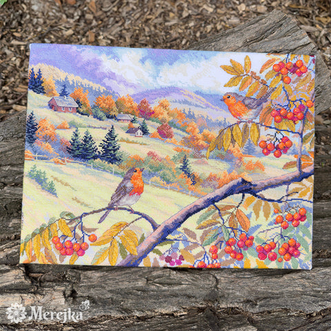 Cross Stitch Kit Golden Hills Landscape, Merejka Embroidery Kit, 31 x 40 cm, Detailed Needlework Hobby Project