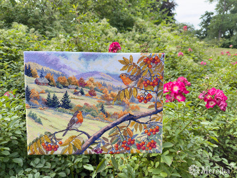 Cross Stitch Kit Golden Hills Landscape, Merejka Embroidery Kit, 31 x 40 cm, Detailed Needlework Hobby Project
