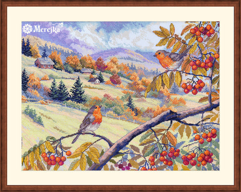 Cross Stitch Kit Golden Hills Landscape, Merejka Embroidery Kit, 31 x 40 cm, Detailed Needlework Hobby Project