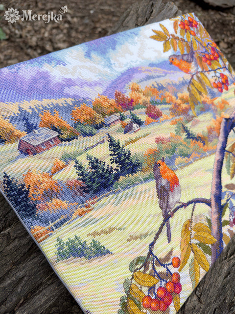 Cross Stitch Kit Golden Hills Landscape, Merejka Embroidery Kit, 31 x 40 cm, Detailed Needlework Hobby Project