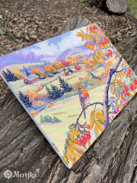 Cross Stitch Kit Golden Hills Landscape, Merejka Embroidery Kit, 31 x 40 cm, Detailed Needlework Hobby Project