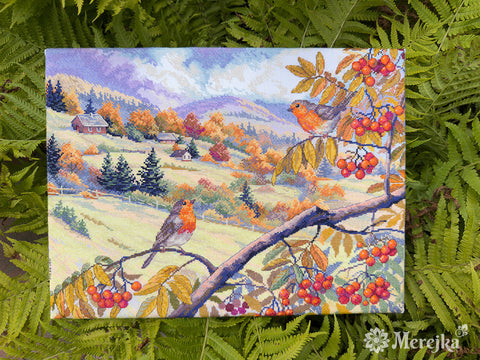 Cross Stitch Kit Golden Hills Landscape, Merejka Embroidery Kit, 31 x 40 cm, Detailed Needlework Hobby Project