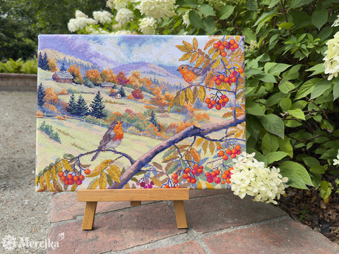 Cross Stitch Kit Golden Hills Landscape, Merejka Embroidery Kit, 31 x 40 cm, Detailed Needlework Hobby Project