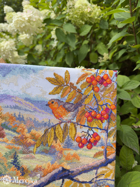 Cross Stitch Kit Golden Hills Landscape, Merejka Embroidery Kit, 31 x 40 cm, Detailed Needlework Hobby Project