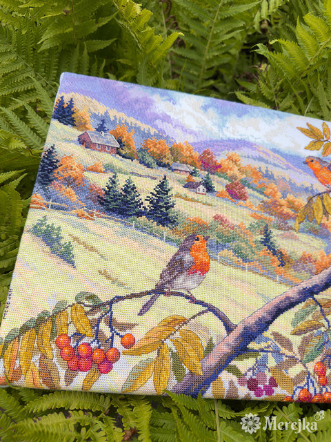 Cross Stitch Kit Golden Hills Landscape, Merejka Embroidery Kit, 31 x 40 cm, Detailed Needlework Hobby Project
