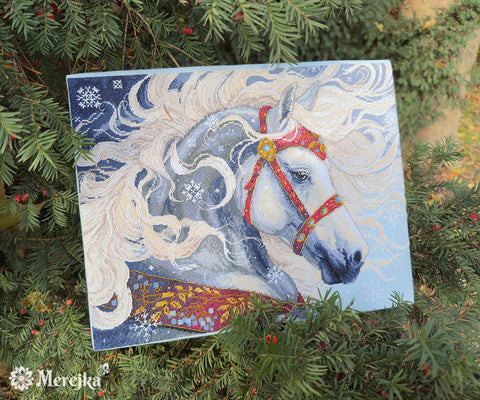 Cross Stitch Kit with Digital Pattern, “Pūga” Winter Landscape, 31 x 40 cm, Merejka, Zweigart Aida 14, 29 DMC Colors