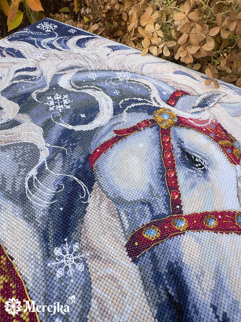 Cross Stitch Kit with Digital Pattern, “Pūga” Winter Landscape, 31 x 40 cm, Merejka, Zweigart Aida 14, 29 DMC Colors