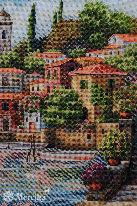 Coastal Gardens Cross Stitch Kit, DMC Threads, Zweigart Aida 16 ct, 31 x 40 cm, Digital Pattern, Merejka