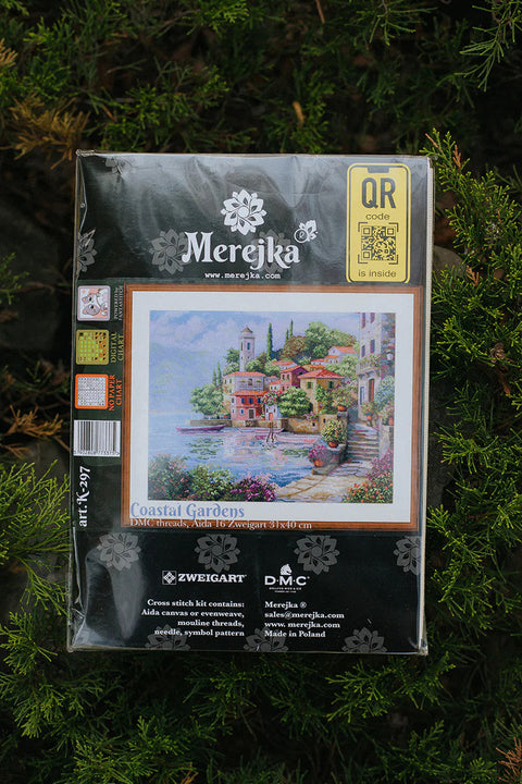 Coastal Gardens Cross Stitch Kit, DMC Threads, Zweigart Aida 16 ct, 31 x 40 cm, Digital Pattern, Merejka