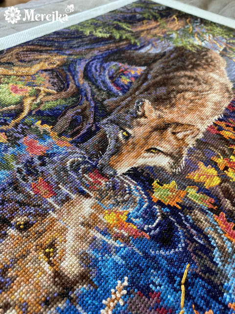 Merejka Wild Spirit Cross Stitch Kit, Complete Embroidery Set, 32.5 × 48 cm, Fabric, Cotton Threads, Needle and Pattern