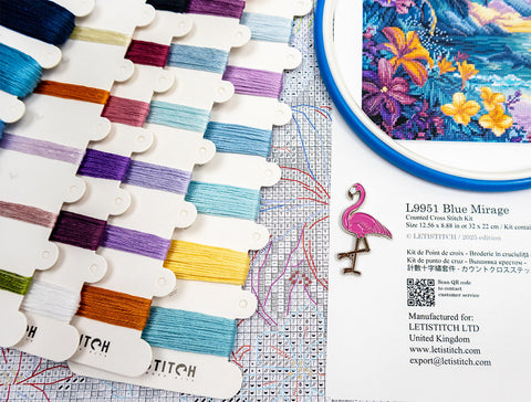 Cross Stitch Embroidery Kit Blue Mirage 32×22 cm, Letistitch, Blue Tones, Aida Fabric, Cotton Threads, Needle and Pattern Included