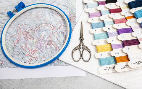 Cross Stitch Embroidery Kit Blue Mirage 32×22 cm, Letistitch, Blue Tones, Aida Fabric, Cotton Threads, Needle and Pattern Included
