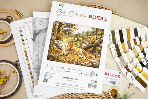 Petit Point Cross Stitch Embroidery Kit Maternal Love, Luca-S Tapestry Kit, Animal & Nature Design, 32 x 24 cm, 63 Cotton Colors