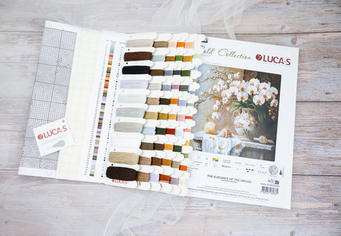 Luca-S Orchid Cross Stitch Kit on Aida Fabric, 32x32cm, Threads & Needle Included
