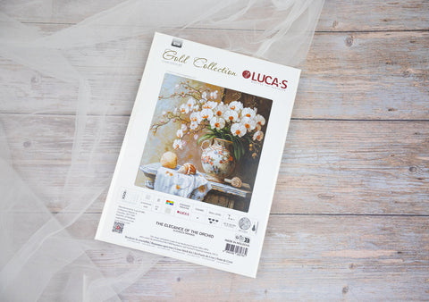 Luca-S Orchid Cross Stitch Kit on Aida Fabric, 32x32cm, Threads & Needle Included