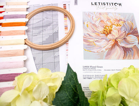 Floral Cross Stitch Kit, Letistitch Embroidery Set with Cotton Threads, Canvas, Needle and Pattern, Finished Size 32 × 32 cm