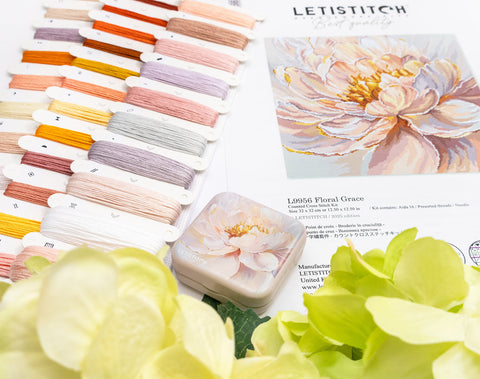 Floral Cross Stitch Kit, Letistitch Embroidery Set with Cotton Threads, Canvas, Needle and Pattern, Finished Size 32 × 32 cm