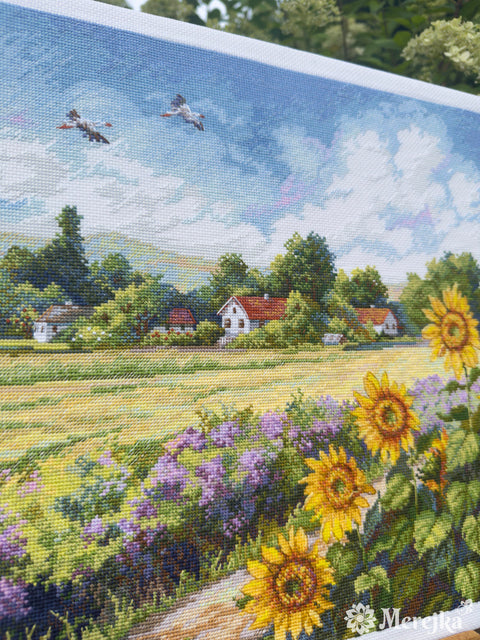 Cross Stitch Embroidery Kit The Way Home Landscape, Merejka, 32 x 37.5 cm, Multicolor DIY Home Decor Project