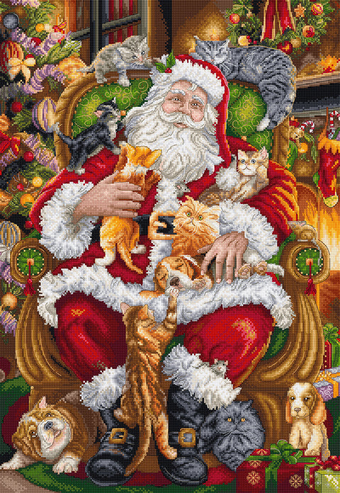 Cross Stitch Embroidery Kit, Festive Animal Paws & Presents Design, Letistitch, 32 × 46 cm, Beginner Friendly