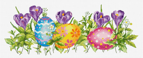 Luca-S Crocus Cross Stitch Kit 33x13cm with Aida Fabric Threads Needle Chart