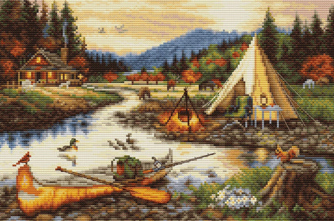 Luca-S Gold Creek Landscape Cross Stitch Kit 33x22cm Complete Set