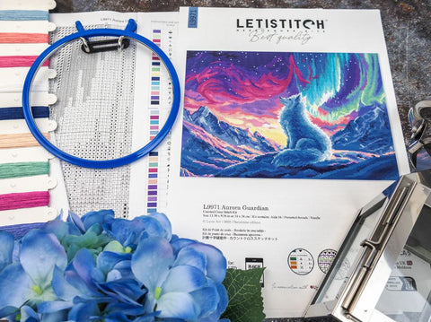 Cross Stitch Kit, Aurora Guardian Nature Design, Letistitch 34 x 24 cm, Zweigart Aida 16 Count, 39 Cotton Thread Colors