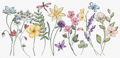 Summer Bloom Cross Stitch Kit, LetiStitch 36x17cm, Zweigart Aida 16ct, Anchor Cotton Threads, Floral Design