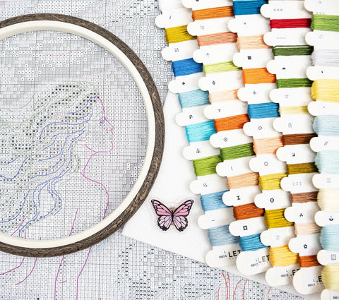 Mermaid Cross Stitch Kit, Mermaid Dreams Pattern, Letistitch, 36 x 27 cm, Zweigart Aida 16 Count, 54 Cotton Thread Colors