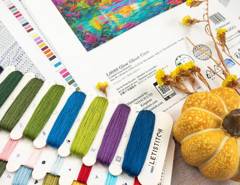 Cross Stitch Kit Shining Ghost Bay, Letistitch, 36 x 29 cm, Zweigart Aida 16 Count, 60-Color Cotton Thread Set
