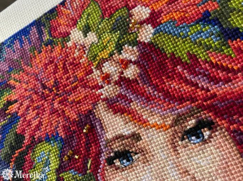 Cross Stitch Embroidery Kit Merejka Pure Flame, 38×26 cm, Warm Tones, Canvas, Cotton Threads, Needle, Chart and Instructions