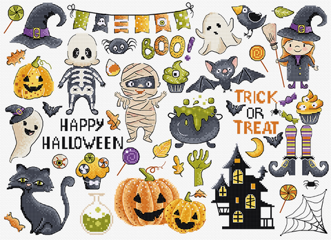 Halloween Cross Stitch Kit with Sampler Pattern, 38 x 27 cm, Letistitch Embroidery Set